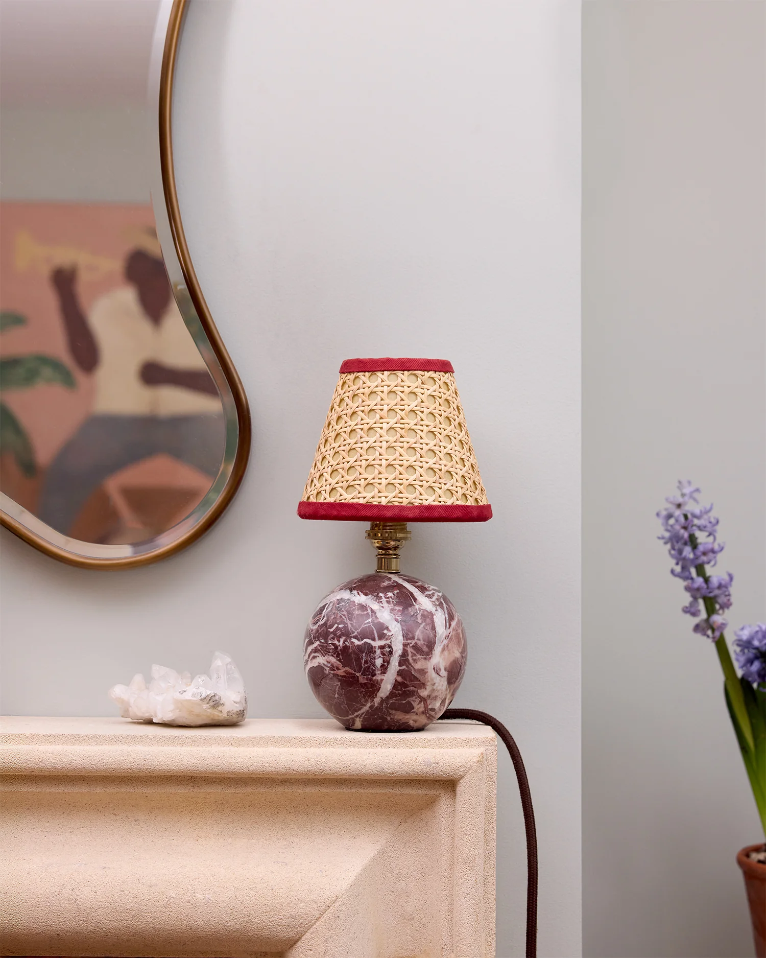Cane Lampshade, Rust Red Trim, Mini - Image 2