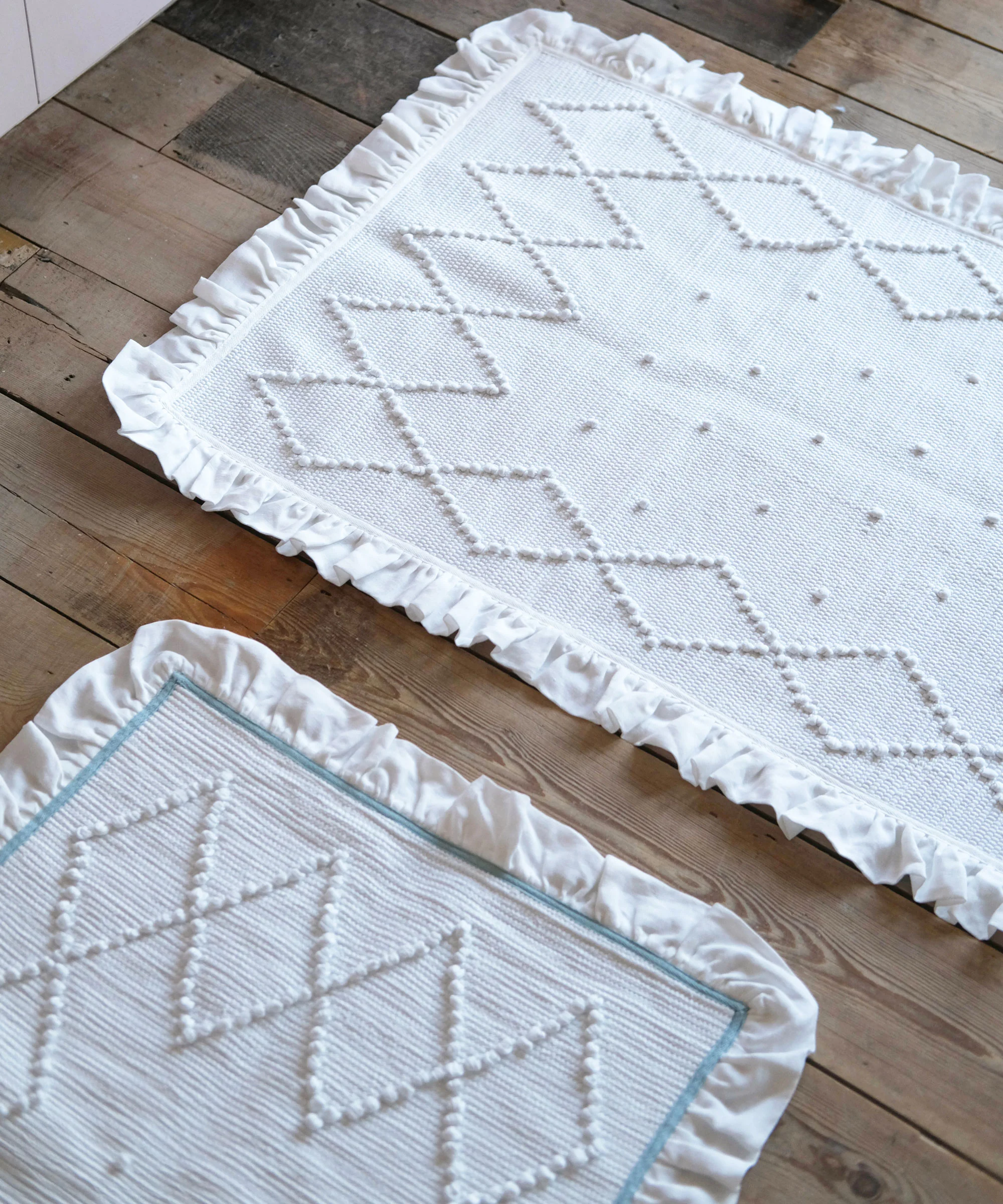 Linen Frill Bathmat, Sky Blue - Image 3